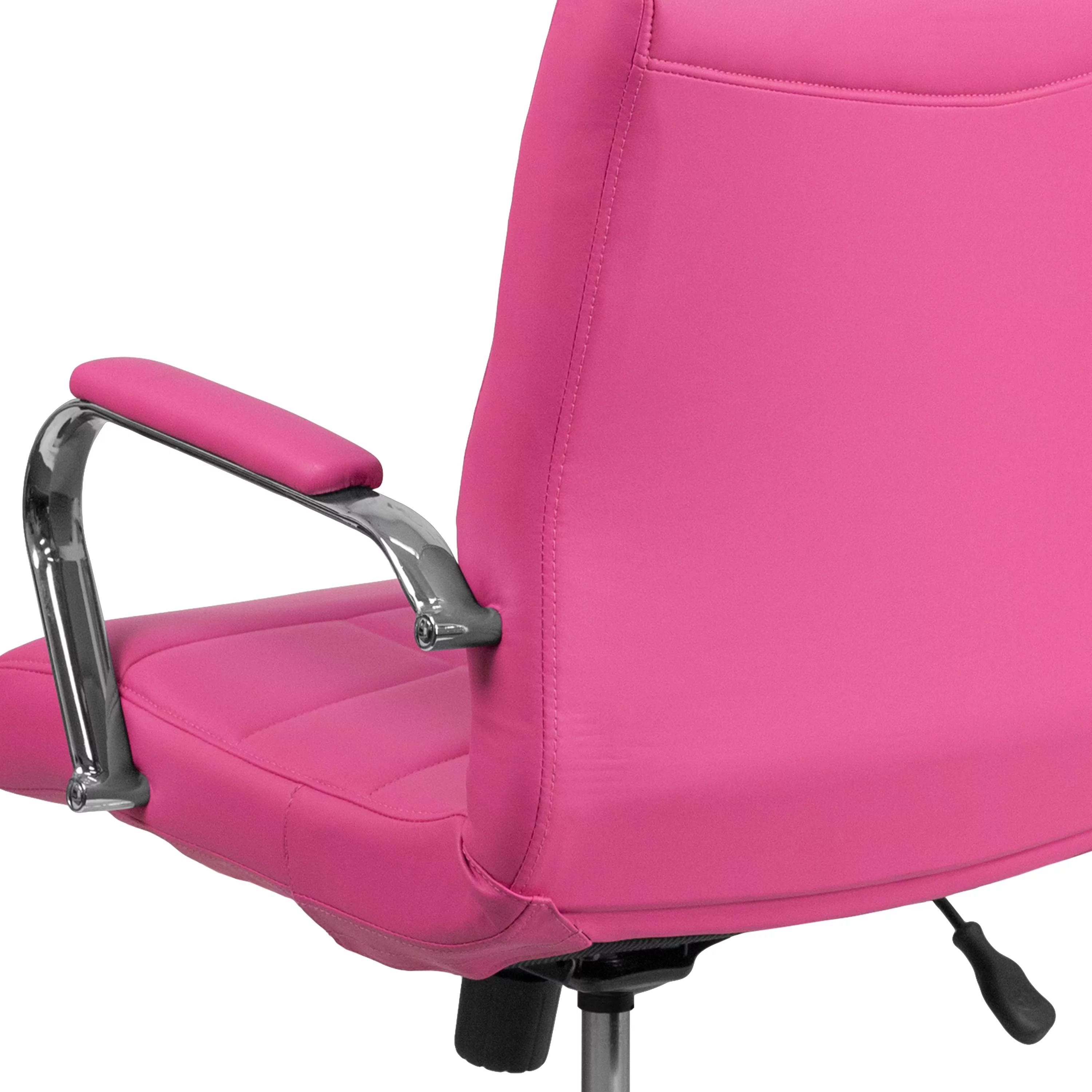 Emma + Oliver Mid-Back Pink Vinyl Executive Swivel Office Chair with Chrome Base and Arms