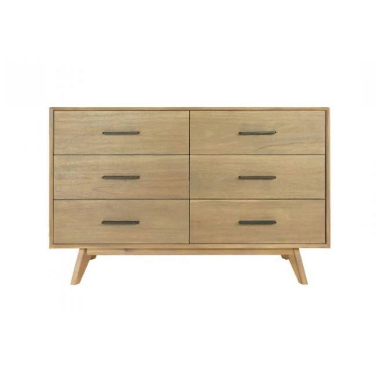 HomeRoots 473109 53 in. Walnut Solid Wood Six Drawer Double Dresser
