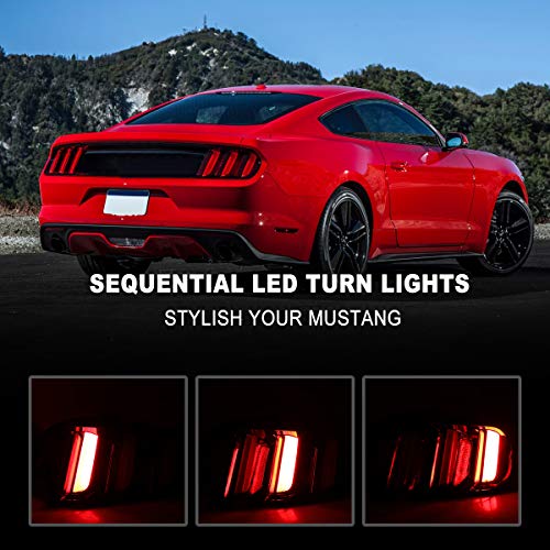 Nixon Offroad LED Tail Lights Assembly for 2015-2021 Ford Mustang/Ford Shelby GT350, Tail lights Pair Kits w/Sequential Turn Signals, Full Led Indicators, Passenger and Driver Sides (Red Lens