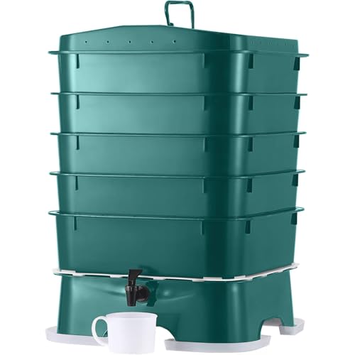 The Original Vermihut ® Plus 5 – Tray Worm Composter -Dark Green,Sustainable Design for Both Indoor & Outdoor, Worm Compost Bin for Vermicomposting Starter, Recycling Food Wastes