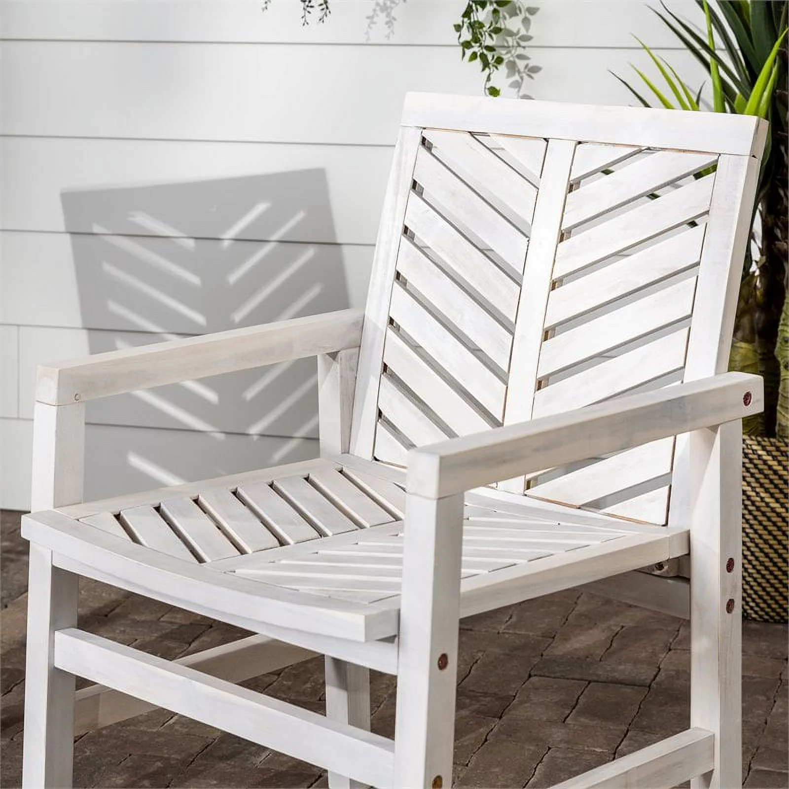Walker Edison Vincent Solid Wood Patio Chair in White Wash (Set of 2)