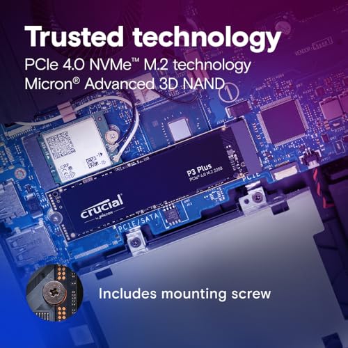 Crucial P3 Plus 2TB PCIe Gen4 3D NAND NVMe M.2 SSD, up to 5000MB/s - CT2000P3PSSD8