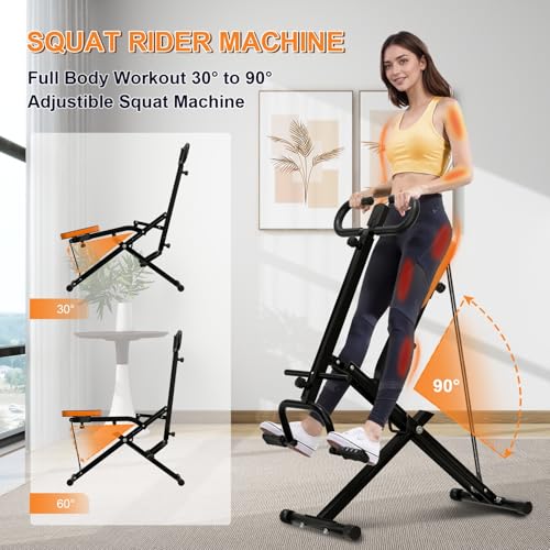 Squat Machine, Ab Workout Equipment, 265lbs Loading Capacity Rowing Machines for Home Foldable with Adjustable Resistance Bands and Display