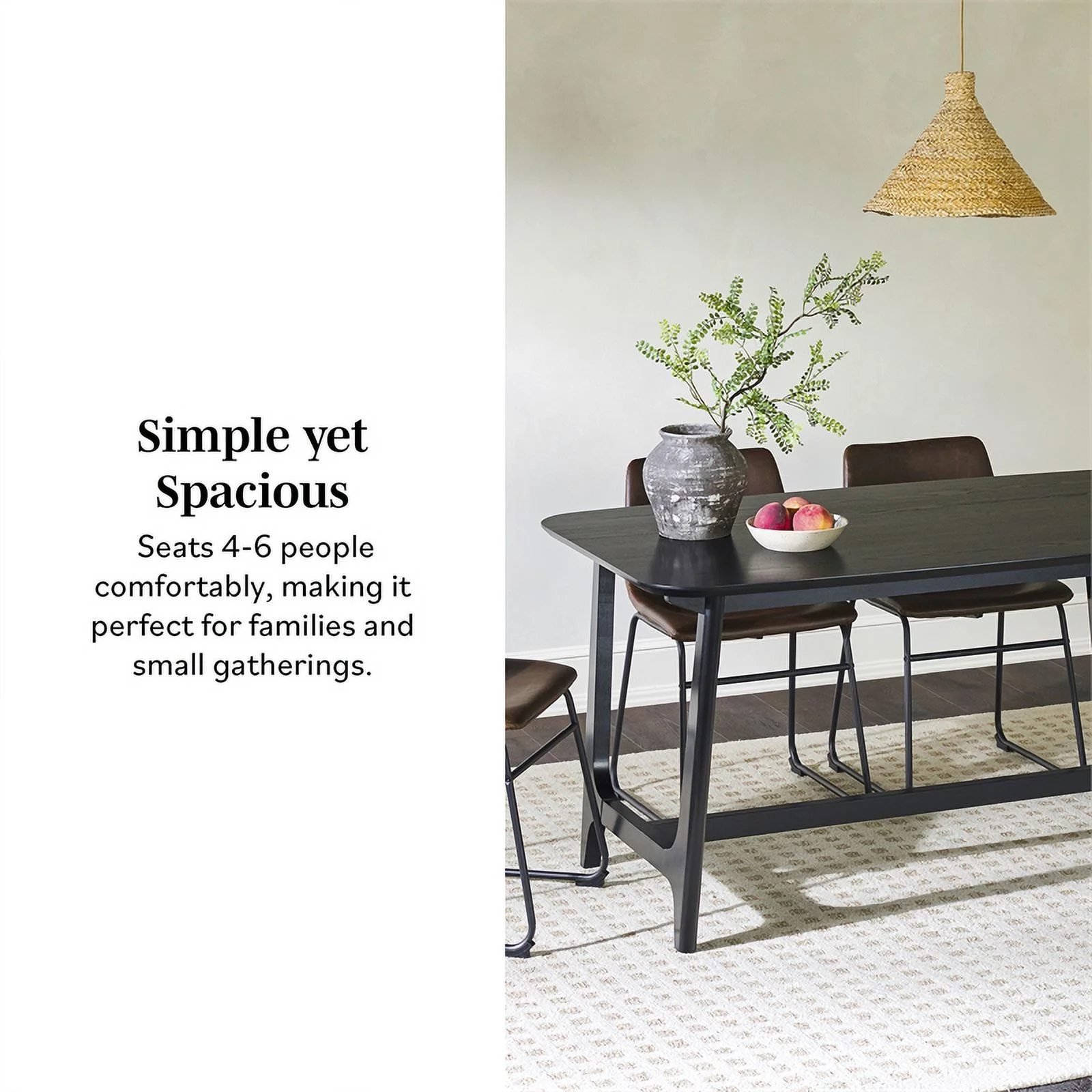 Pemberly Row Modern Solid Wood Trestle Base Dining Table - Black Ash