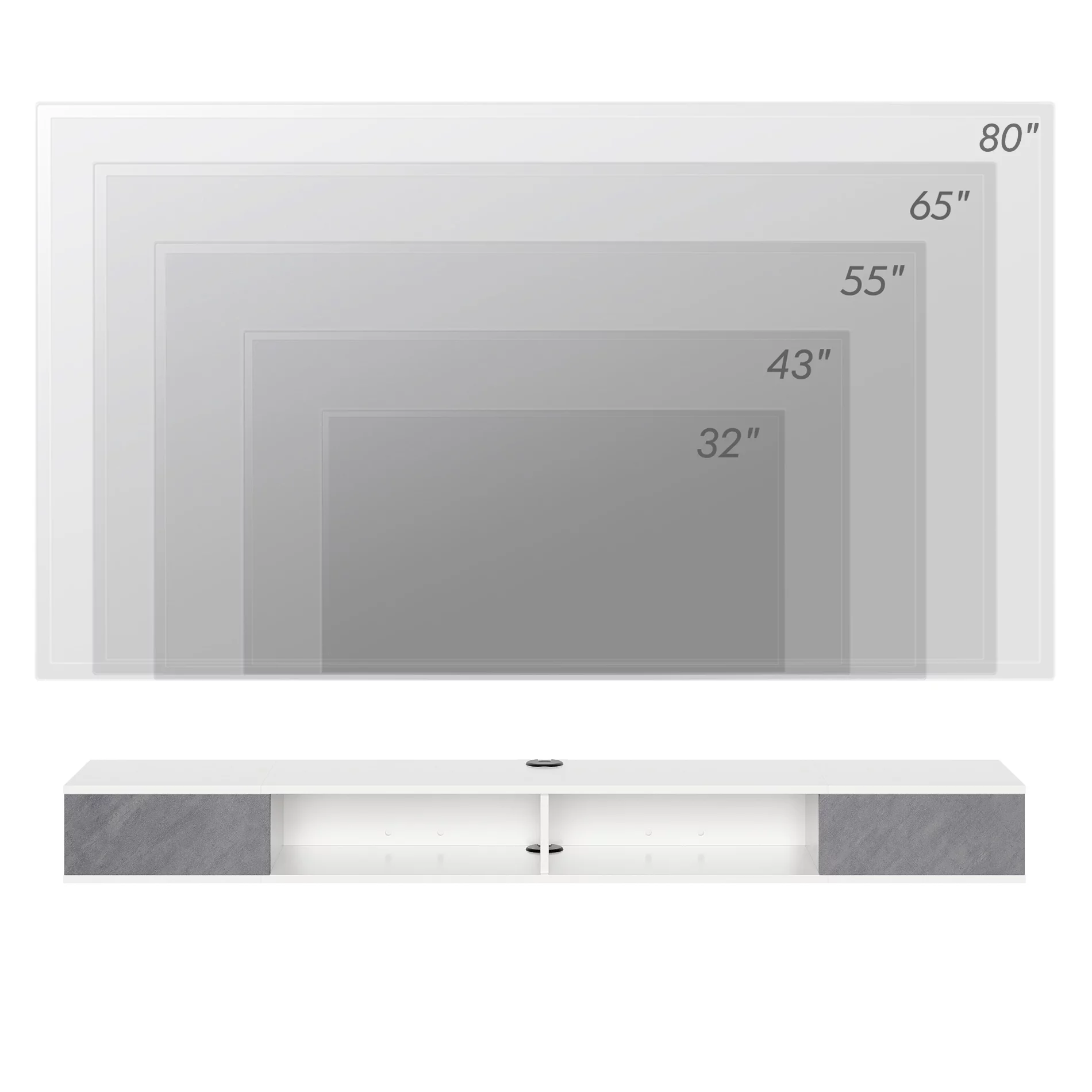 Floating TV Stand 70in TV Stand Blue Lights, Entertainment Center Media Console, Wall Mounted Shelf Media Console Cabinet