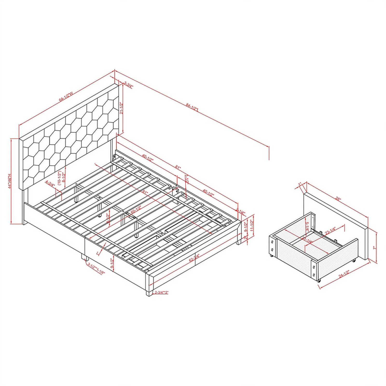 Furniture of America Harper Fabric Queen Bed with 2-Drawer in Light Gray