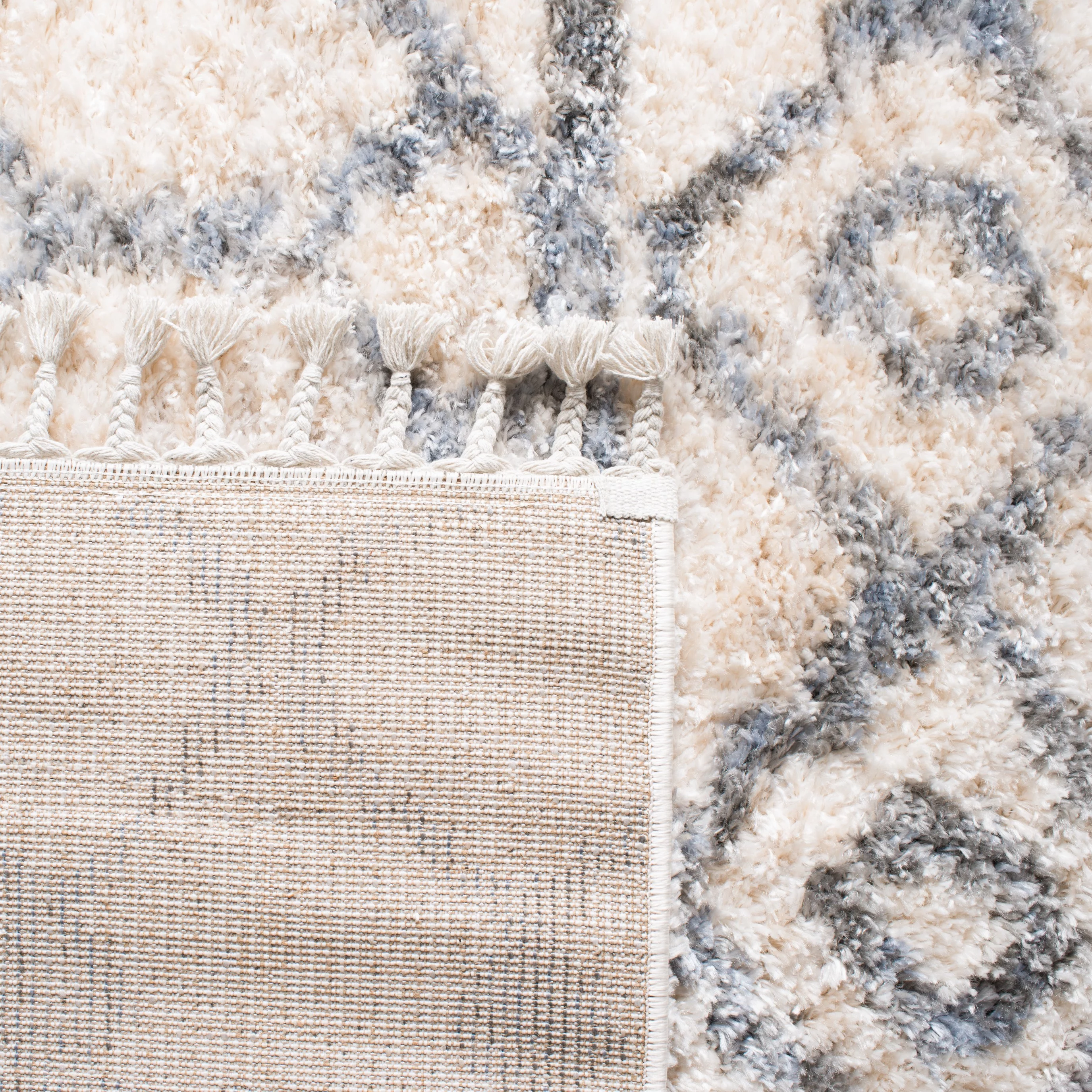 SAFAVIEH Berber Fringe Shag Rada Aztec Area Rug, Cream/Grey, 6' x 9'