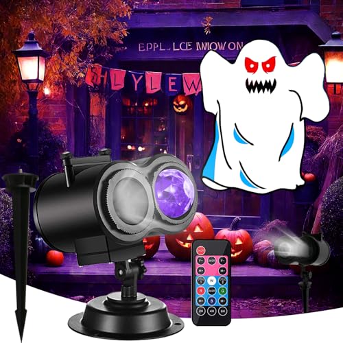 Halloween and Christmas Projector Lights Outdoor, Holiday Projector with 22 Slides for Halloween Decorations Outdoor, Christmas Decorations for Home, Yard, Party ，2-in-1（Wave & Patterns）
