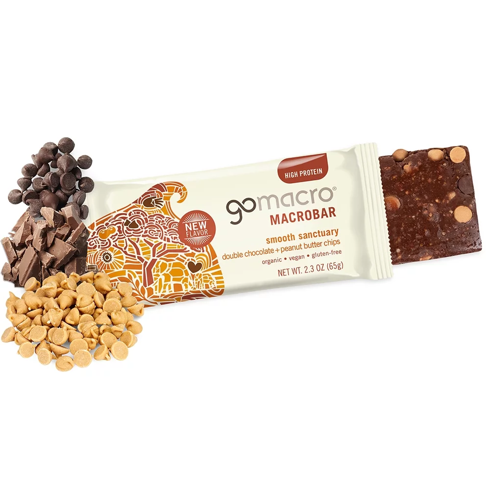 GoMacro MacroBar, Double Chocolate + Peanut Butter Chips, Organic Vegan Protein Bars, 4 ct Pack Of 7