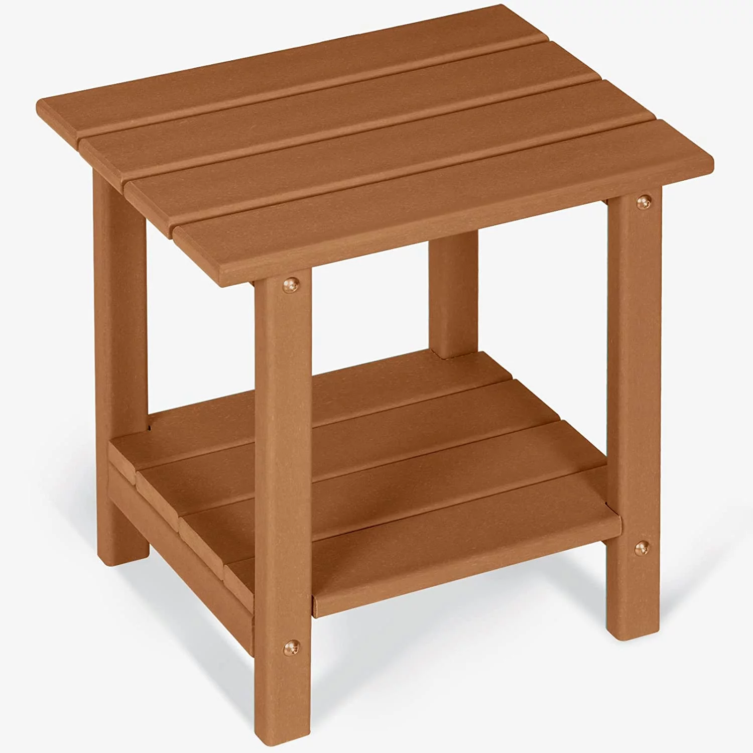 Nalone 2 -Tier Outdoor Side Table HDPE Adirondack Table Patio Side Table Weather Resistant End Table Small Outdoor Table (Rectangular, Teak)