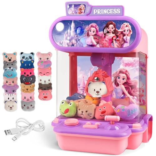 Claw Machine for Kids, Mini Vending Machines with 20 Plush Toys for Girls, Electronic Arcade Game with Candy Grabber Prize Dispenser for Parties & Gifts
