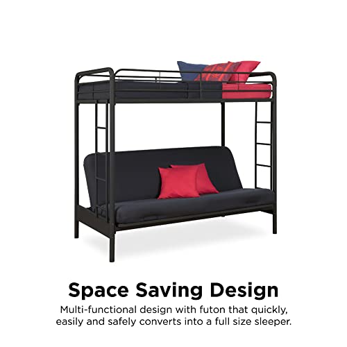 DHP Twin-Over-Futon Convertible Couch and Bed with Metal Frame, Ladder and Guardrails - Black