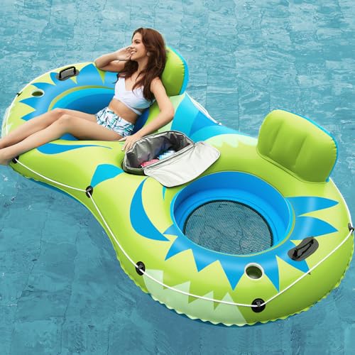 Jasonwell Inflatable River Tube Float - 2 Person Heavy Duty River Float Pool Floats with Removable Cooler Lake Water Tubes for Floating River Raft Lounge Floatie with 2 Cup Holders for Adults (Cyan)