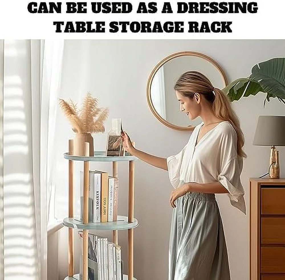 ° Rotating Bookshelf - Modern Classic Style  Sturdy  - Green Chassis  Solid Wood Frame - Multi-Tier Bookshelf (Four Levels)