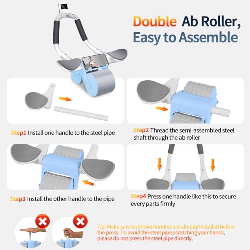 Ab Roller Wheel with Timer & Knee Mat, Home Workout Auto Rebound Abdominal Wheel with Elbow Support - Core Workout Equipment for Strengthening Abs, Home Gym Exercise for Women & Men