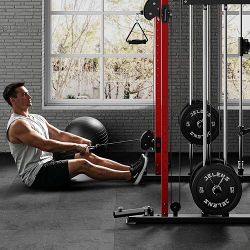 M21 Smith Machine, Multi-Function Power Cage with Dual Pulley Cable Crossover System, 2000LBS All-in-One Squat Rack with Smith Bar and Attachments