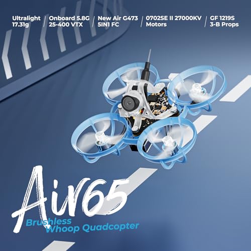 BETAFPV Air65 Brushless Whoop Quadcopter, 1S Ultralight 65mm Micro Whoop Drone with C03 FPV Camera, 0702SE Ⅱ 27000KV Motors, G473 5IN1 Air Brushless FC ELRS Receiver for Indoor Outdoor FPV Racing