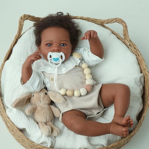 WOOROY Realistic Reborn Baby Dolls Black Boy, 20 Inch African American Newborn Boy Doll, Lifelike Weighted Soft Body, Christmas Birthday Gift for Kids Age 3 +