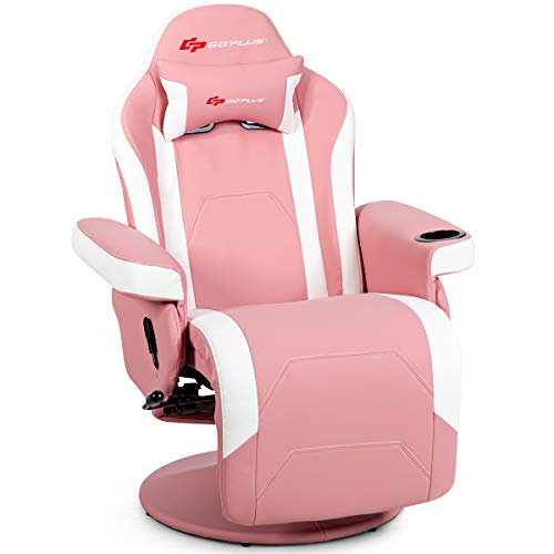 Goplus Massage Gaming Chair, Racing Style Gaming Recliner w/Adjustable Backrest and Footrest, Ergonomic High Back PU Leather Computer Office Chair Swivel Game Chair w/Cup Holder and Side Pouch