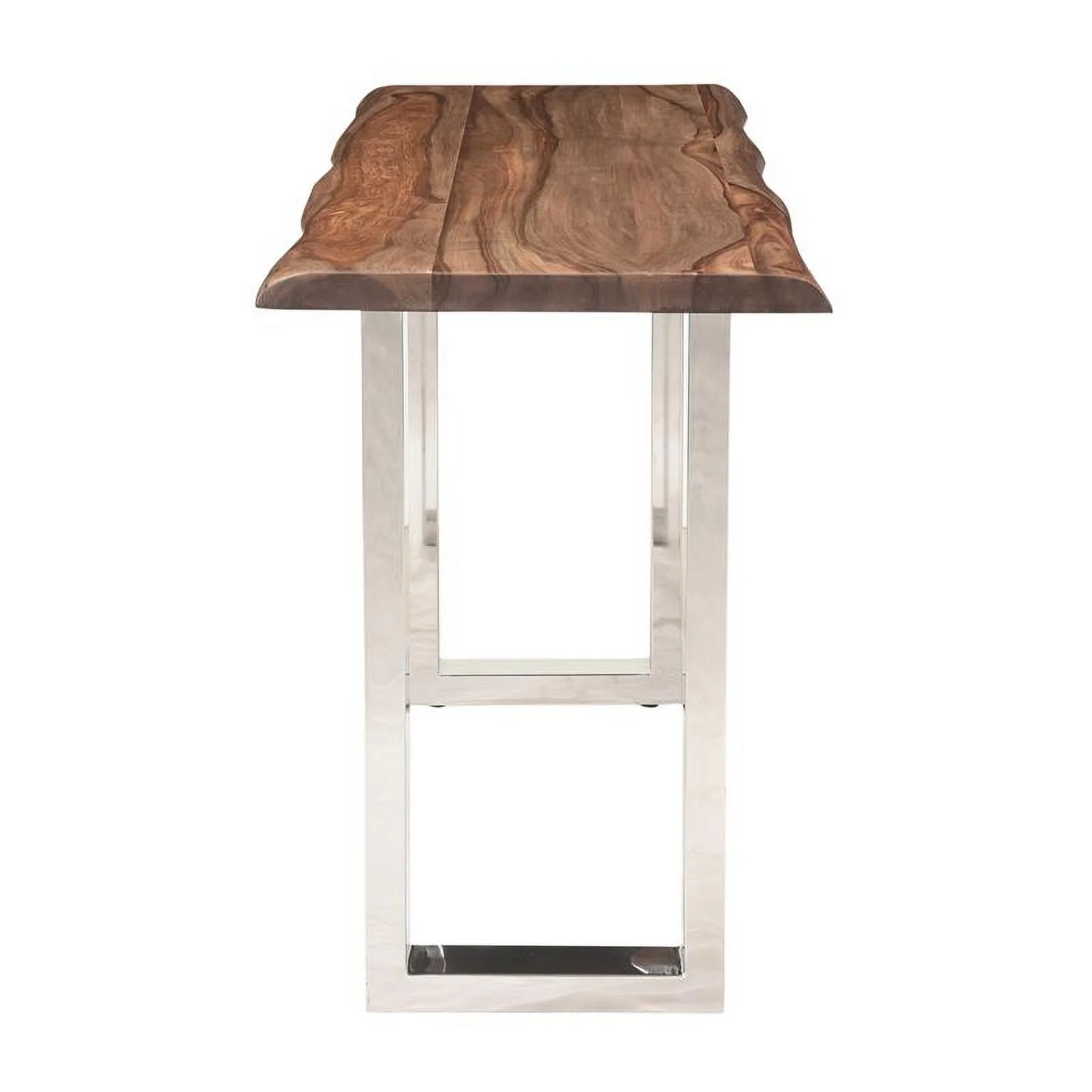 Pemberly Row Brownstone 2 Wood Console Table w/ Brown Top/Chrome base