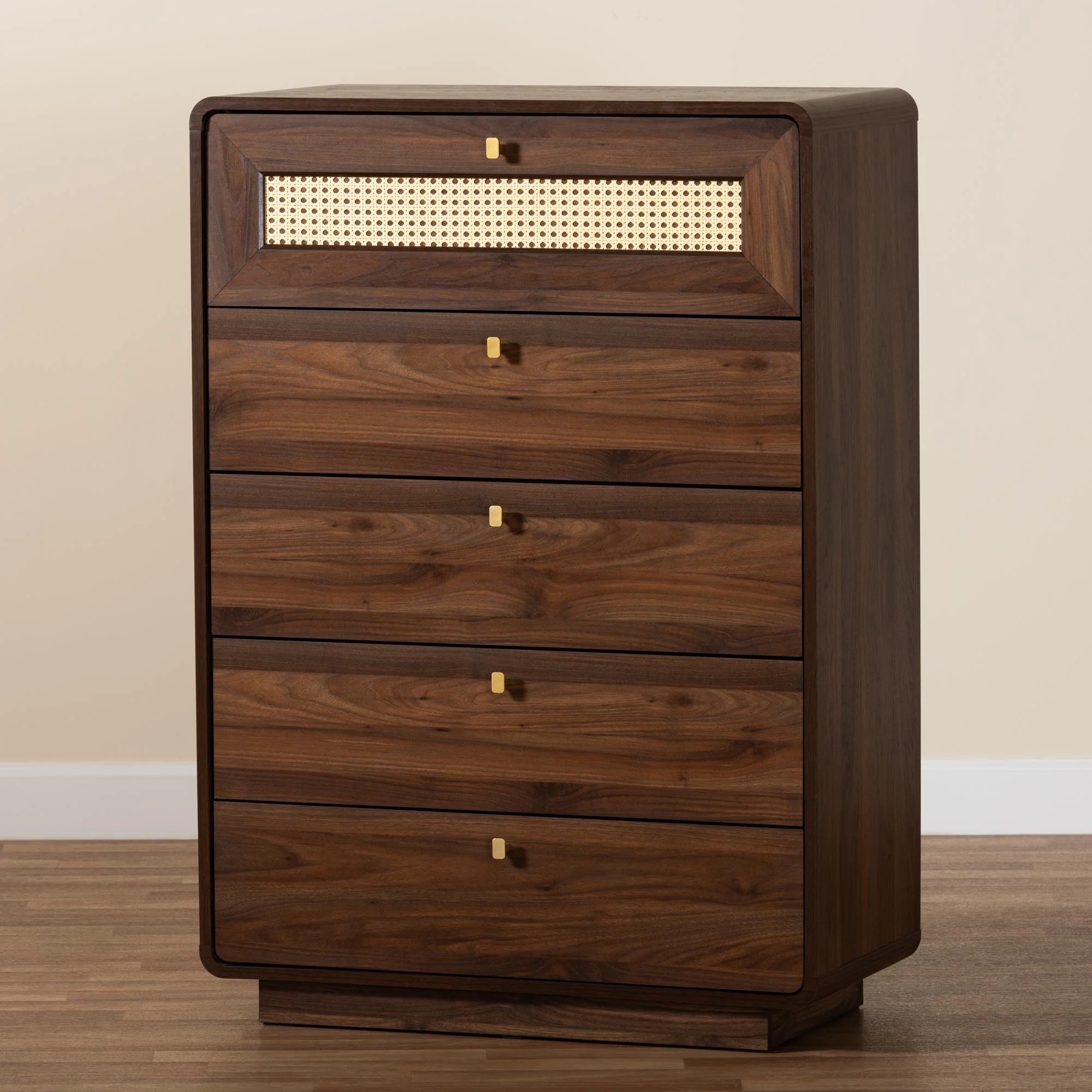 Baxton Studio Jenibelle Classic Chest, 5-Drawer, Walnut Brown