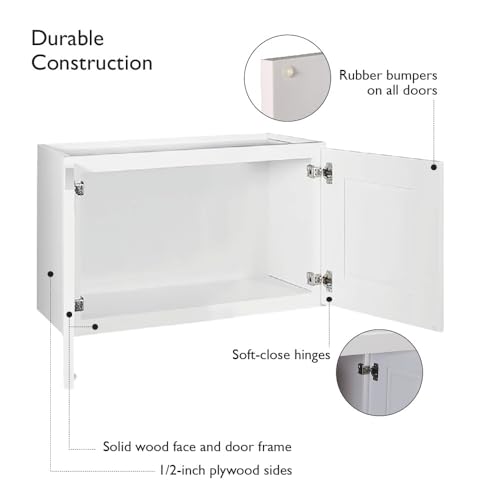 Brookings Shaker Unassembled Bridge Wall Kitchen Cabinet W3018, 30 W x 12 D x 18 H, Painted White with Sherwin Williams®, Solid Wood – Design House, 561662