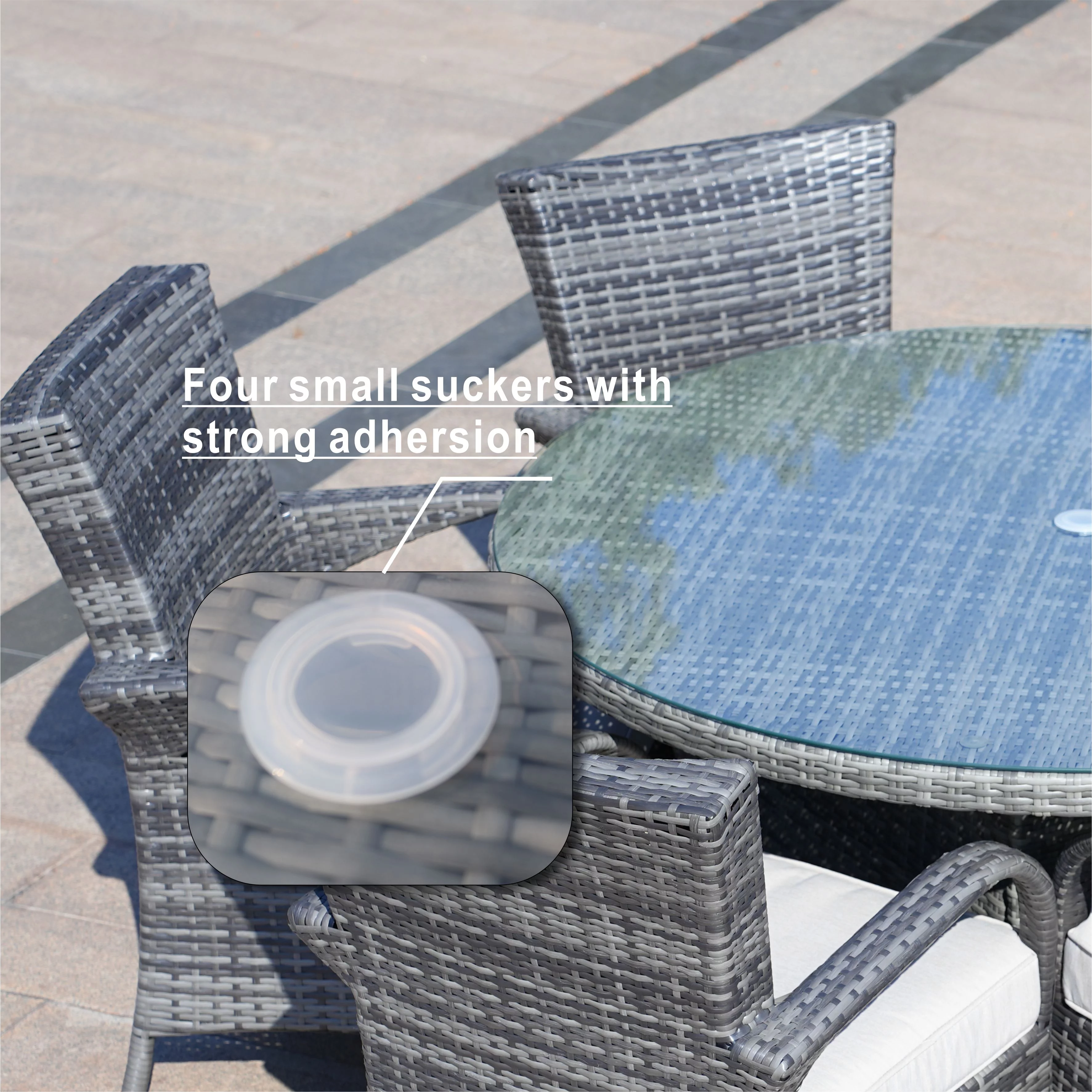 Direct Wicker 7 Piece Patio Dining Set with Rattan Chairs and Cushions, Grey