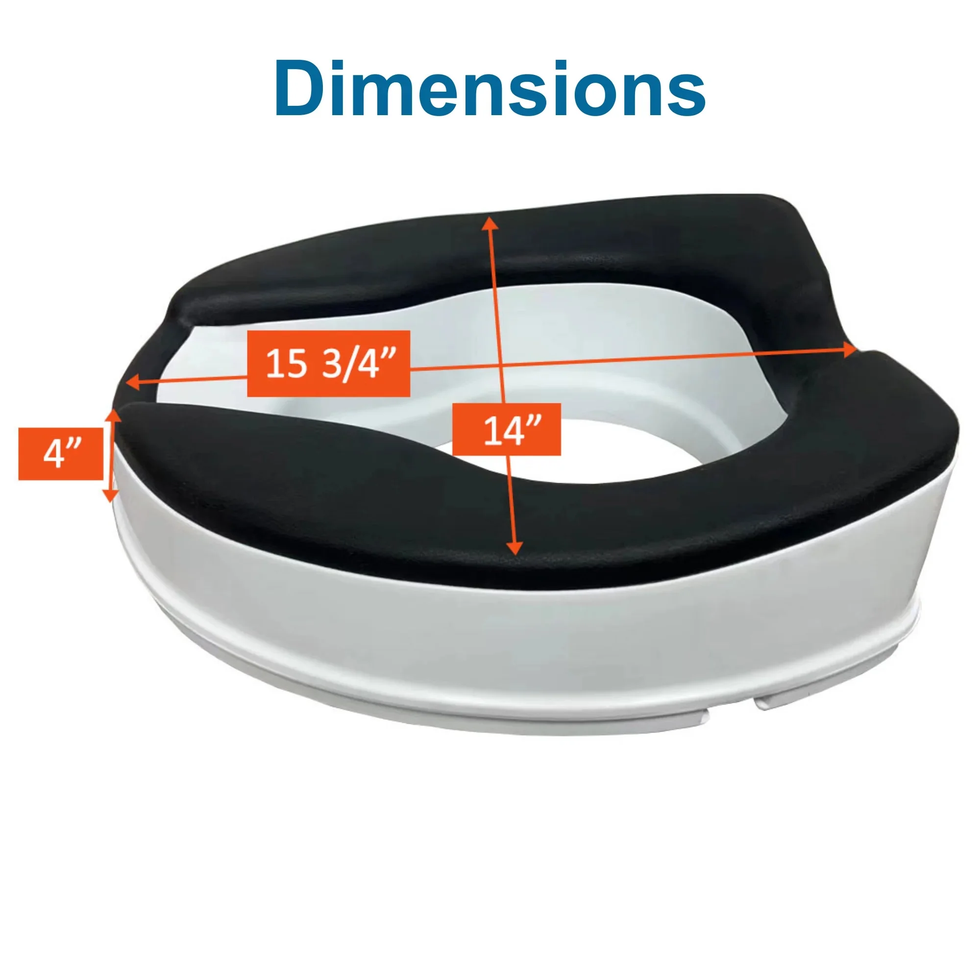 MOBB Healthcare 4-inch Raised Toilet Seat - Softer Black Padded, Easy Clean, 350lb, Adjustable White