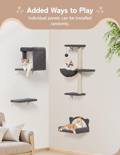 Cat Wall Shelves 4-in-1 Modern Climbing Wall Furniture Set for Cats with Scratching Posts, Cat Bed & Sofa, Space-Saving Perch for 16