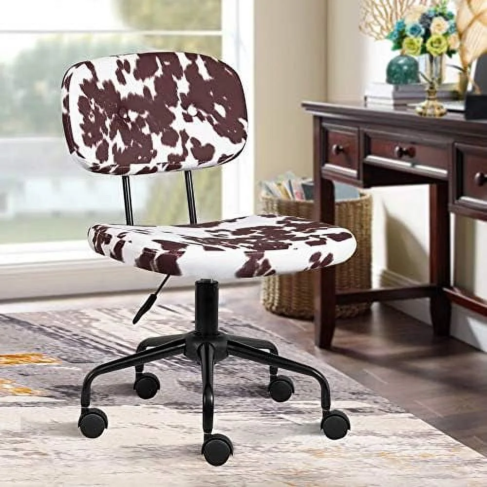 NLIBOOMLife Plush Fabric Cow Office Chair  Cute Animal Print Task Chair  Industrial Retro Looking  Adjustable Height and Swivel Back with Arms