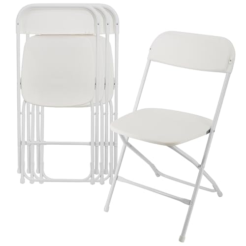 Elama 4 Piece Plastic Folding Chairs 4 Pack Lightweigh Plastic Frame Easy Foldable & Stackable for Office Kitchen Dinning Wedding Patio and Garden (White)