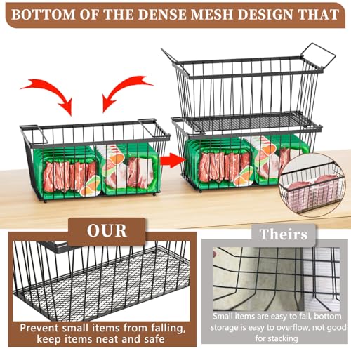 Freezer Organizer Bins，Upgraded Bottom Leak-Proof net，4 Pack，Encryption and Hardening ，Deep Freezer Organizer Bins for 5 to 7 Cu.FT Small Chest Freezer， Easy Get Bottom Foods