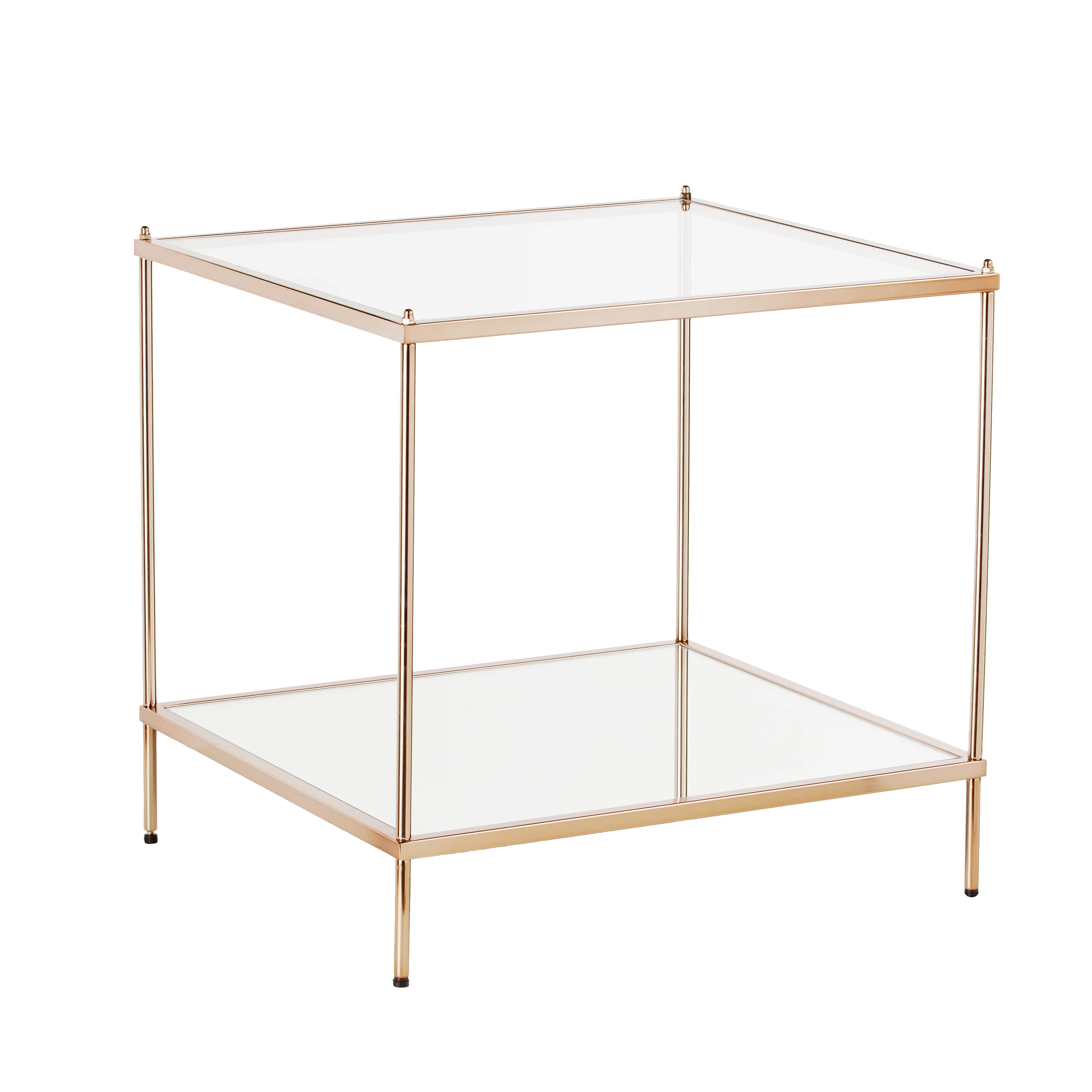 Ember Interiors Kreamer Metal and Glass Mirrored End Table, Gold