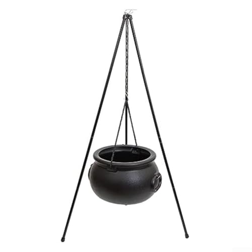 Halloween Witch Cauldron with Green String Lights, 51in Tripod Stand Black Pot Outdoor Indoor Yard and Porch Decoration for Spooky Party Display(Height130cm pan 20cm)