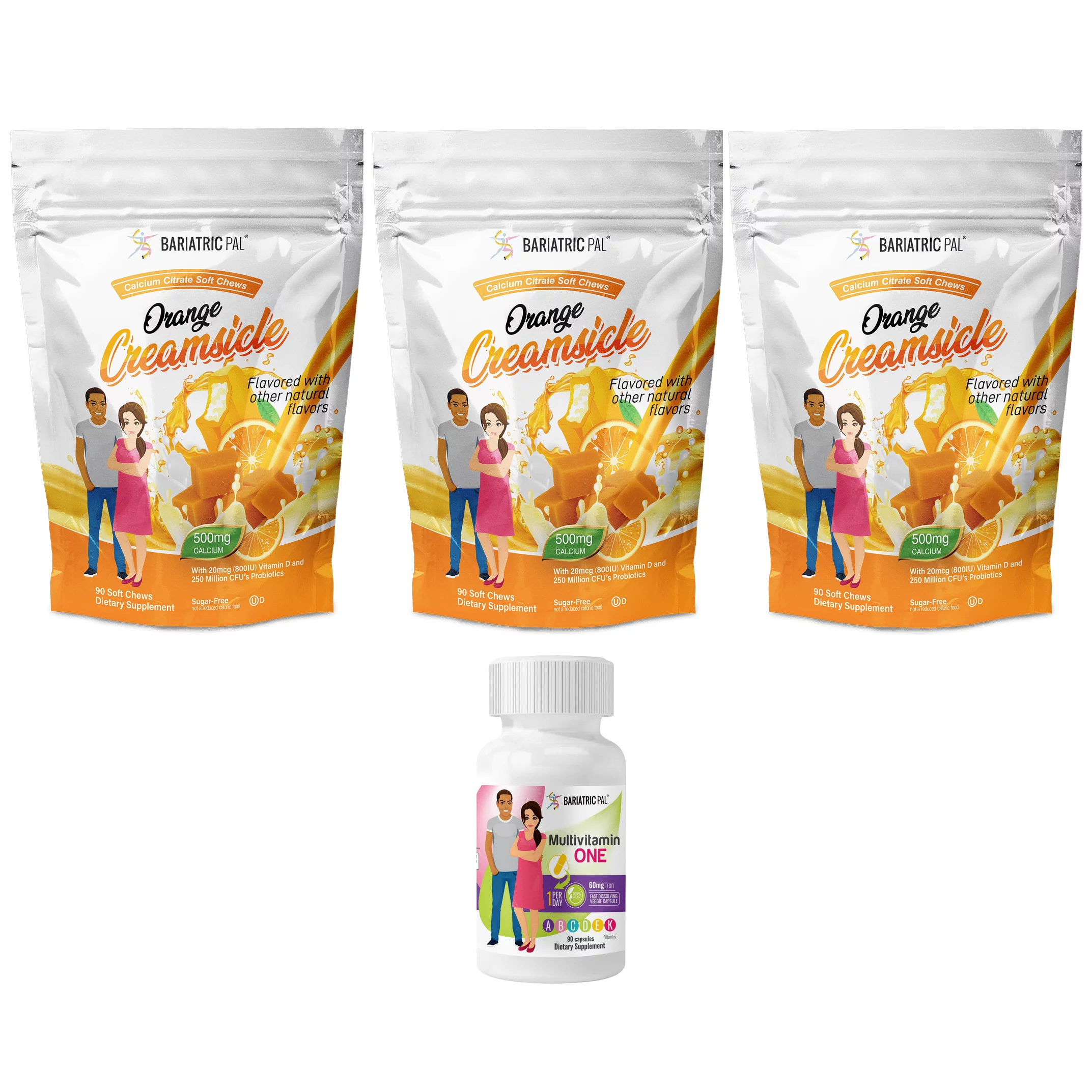 Gastric Sleeve Complete Vitamin Pack - Capsules Size: 3-Month Supply, BariatricPal Multivitamin ONE: Capsule with 60mg Iron, BariatricPal Calcium Citrate Soft Chews: Orange Creamsicle