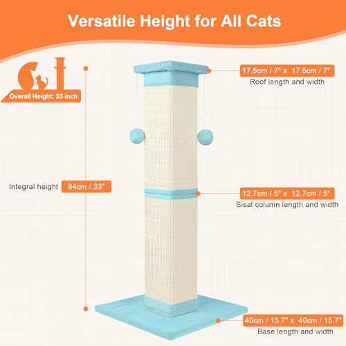 Cat Scratching Post 33 Inch Nature Sisal Cat Scratch Post for Indoor Cats, Large Cat Scratcher Protect Your Furniture, for All Breeds
