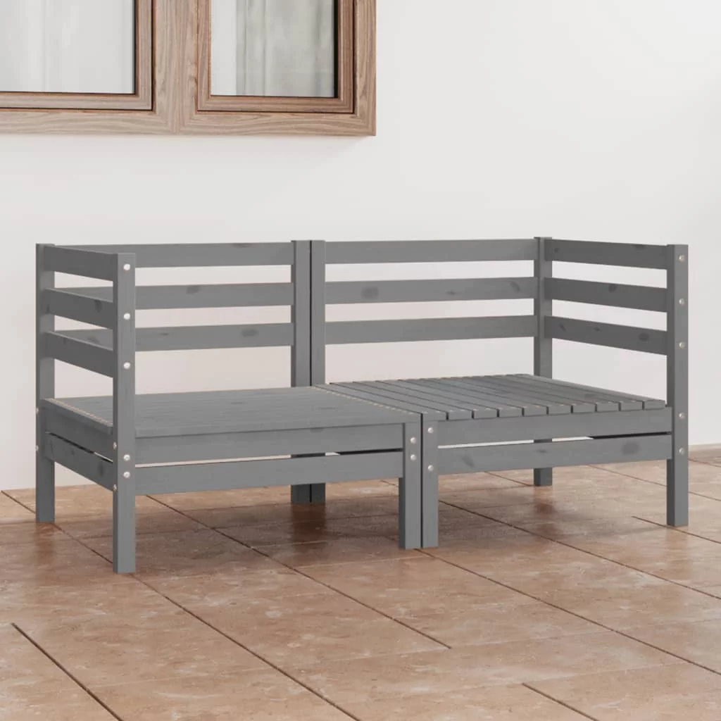 Buyweek Patio 2-Seater Sofa Gray Solid Wood Pine