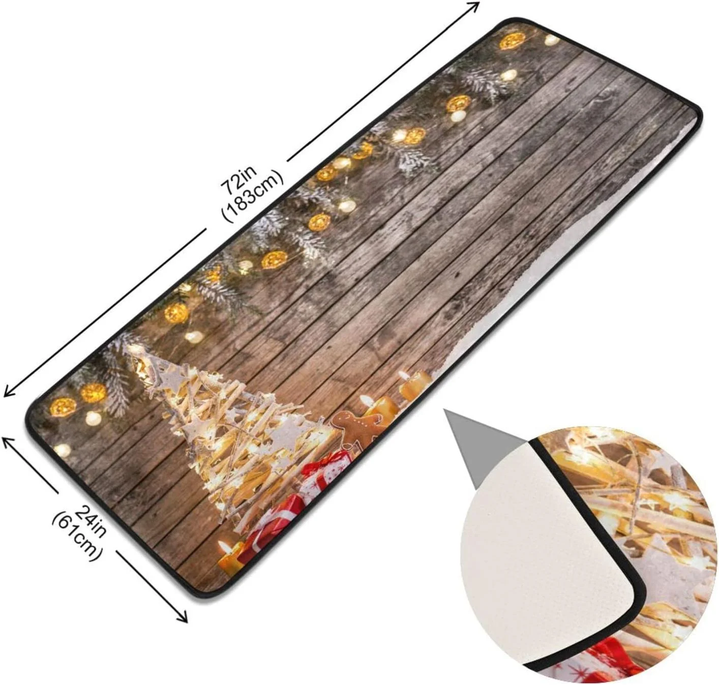 Bestwell Christmas Tree Runner Rug with Rubber Backing, Soft Vintage Wooden Background Non Slip Entryway Rug Runner, Washable Area Rug Carpet for Hallway Bedroom Kitchen Decor,24x72 inch