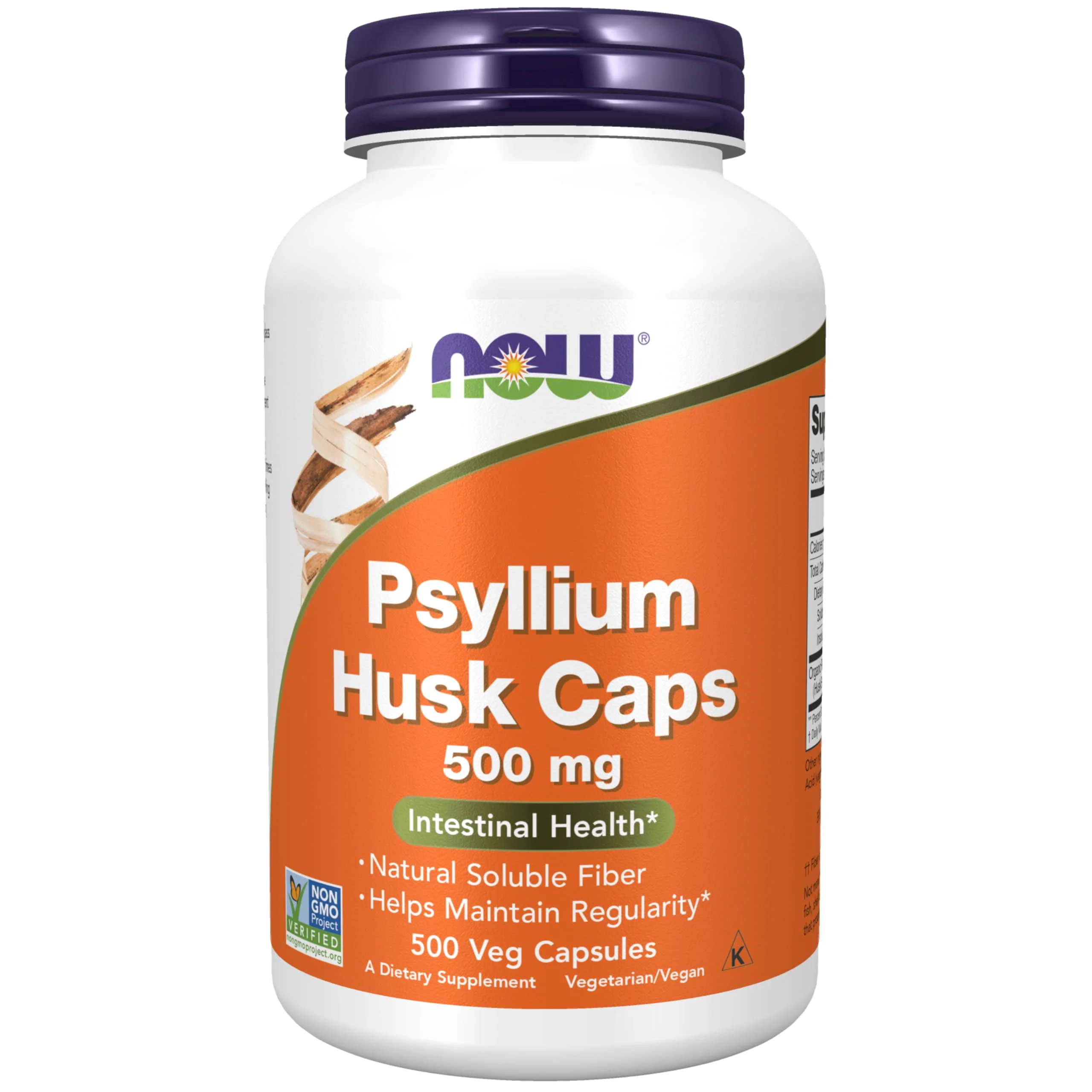 Now Supplements, Psyllium Husk Caps 500 Mg, Non-Gmo Project Verified, Natural Soluble Fiber, Intestinal Health*, 500 Veg Capsules