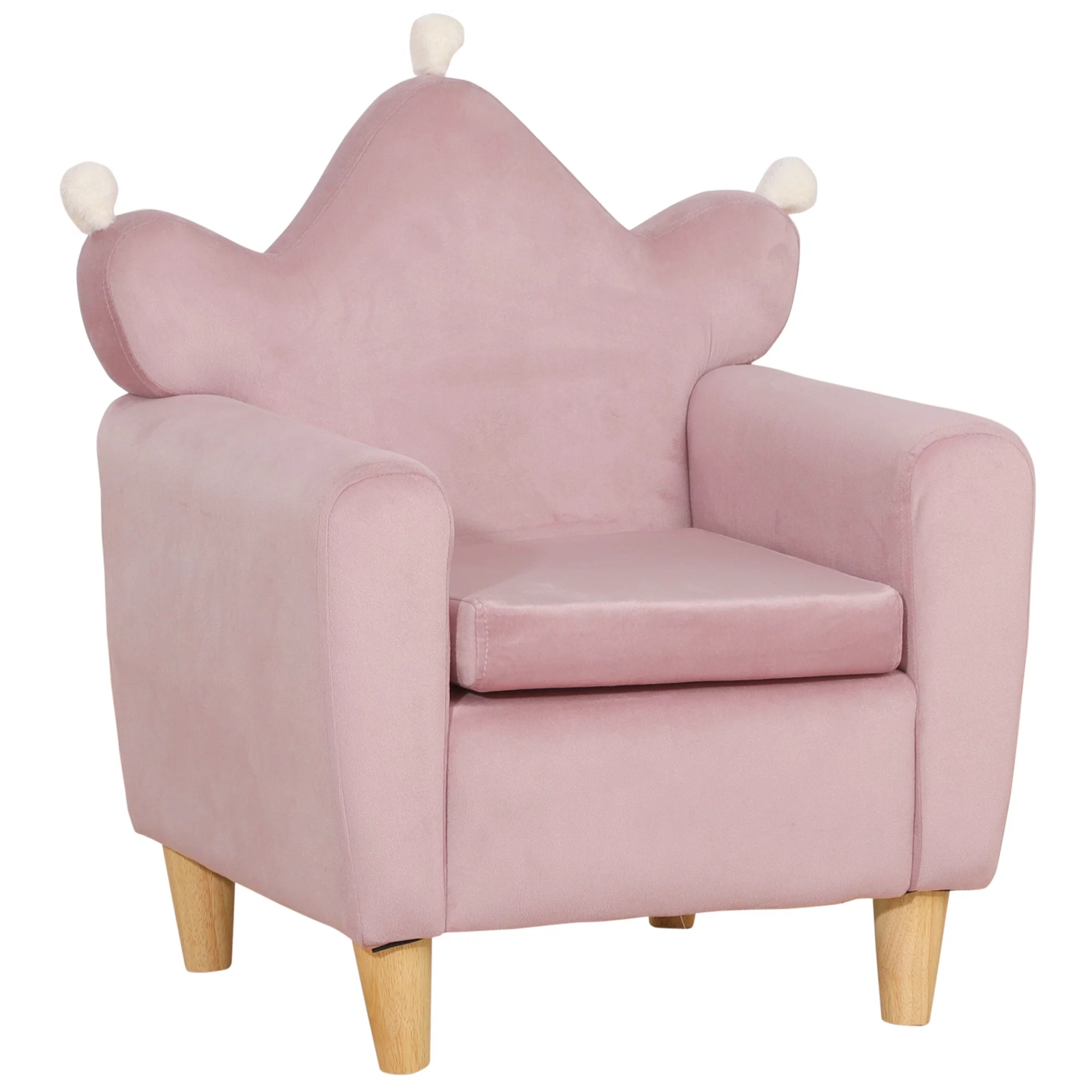 Qaba Soft Kids Sofa Chair, Single Lounger Armchair for Children with Strong Frame, Cute Pink Crown Throne for Relaxing, Watching TV, Studying