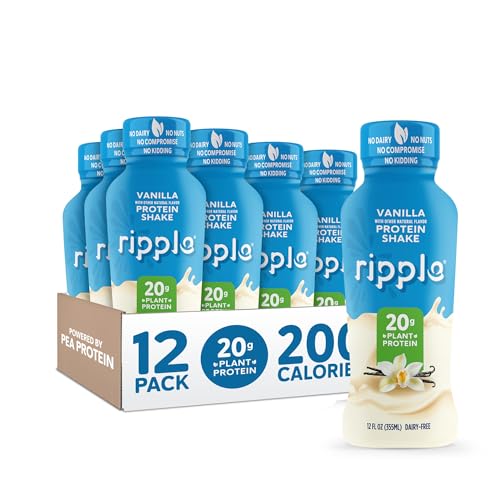 Ripple Vegan Protein Shake | Chocolate | 20g Nutritious Plant Based Pea Protein | Shelf Stable | No GMOs, Soy, Nut, Gluten, Lactose | 12 Oz, 12 Pack