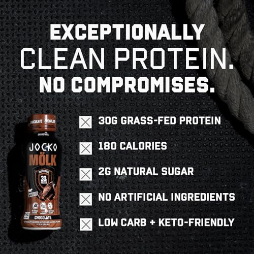 Jocko Mölk 30g Grass Fed Protein Shakes – No Added Sugar Protein Drinks KETO Friendly - Ready to Drink 12 FL Oz (Pack of 12) Chocolate
