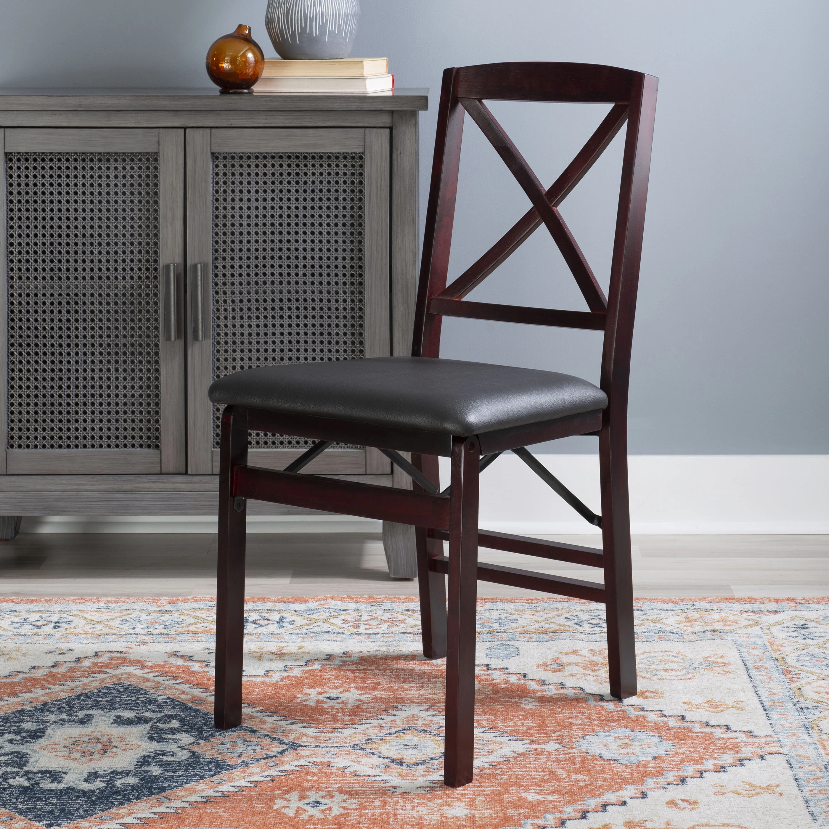 Linon Farrow Folding Chair, Set of 2, Dark Brown