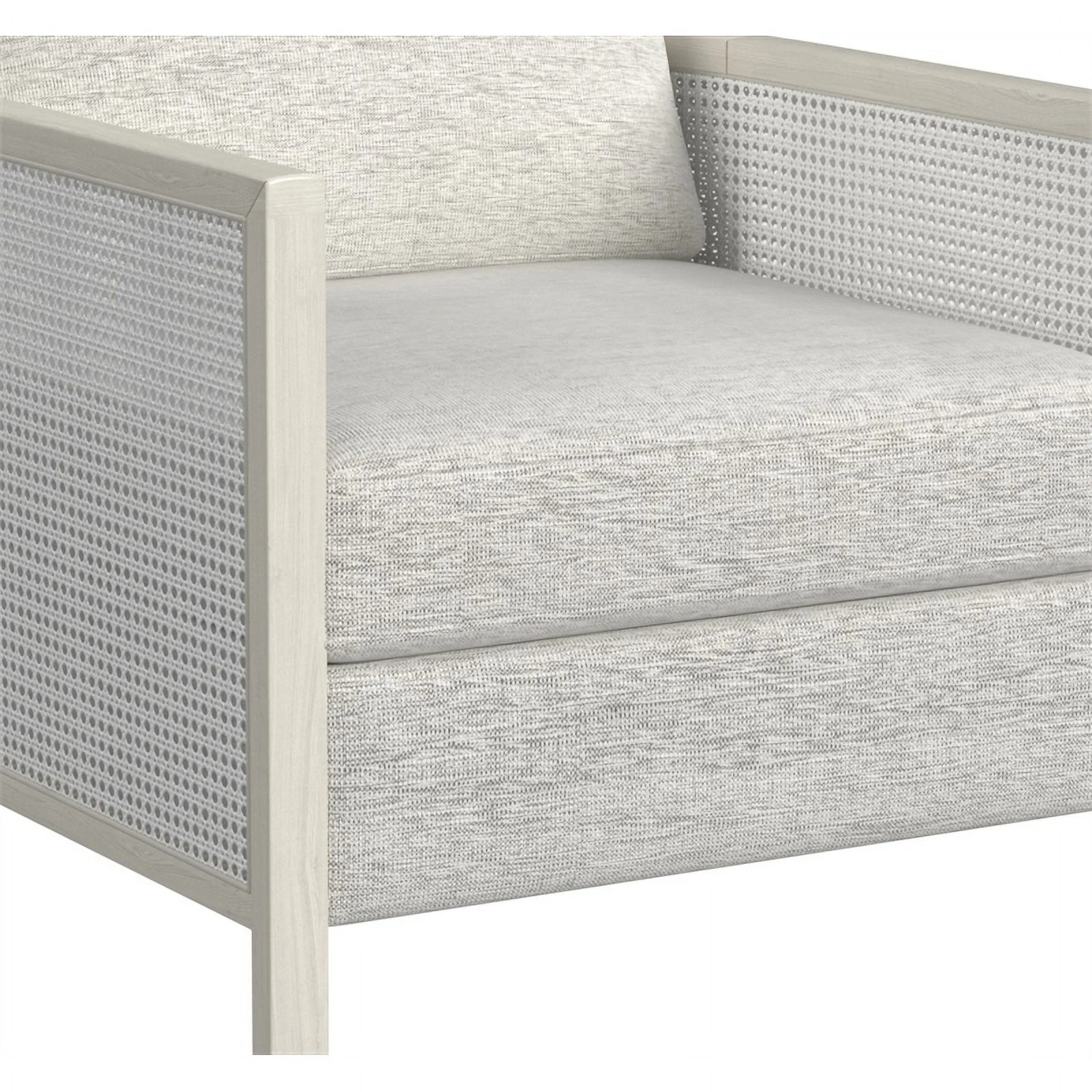 Maklaine Coastal Farmhouse Accent Chair in Hand Brushed White Wood and Fabric