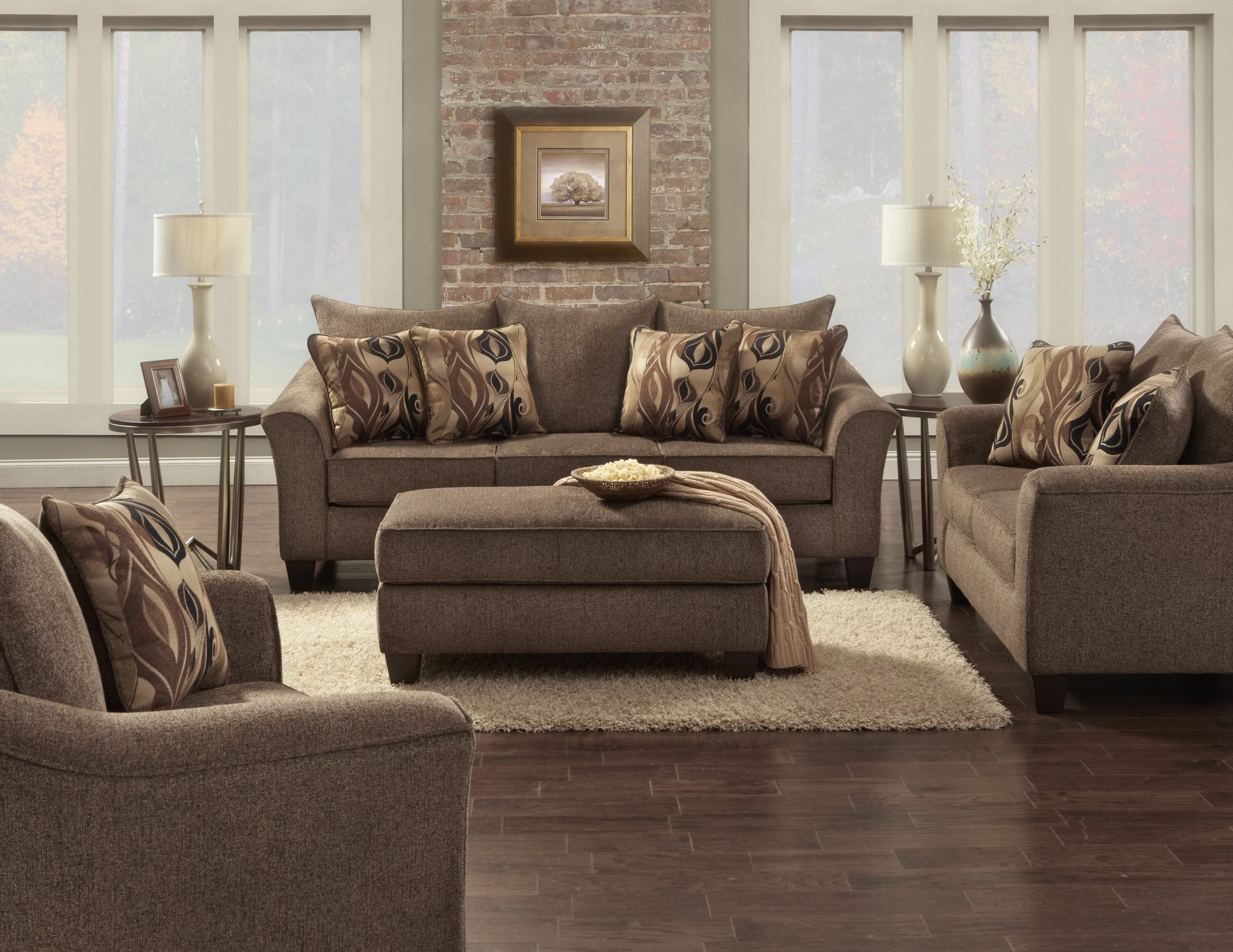 Roundhill Furniture Camero Pillowback 4-Piece Sofa Set, Fabric, Chocolate Color