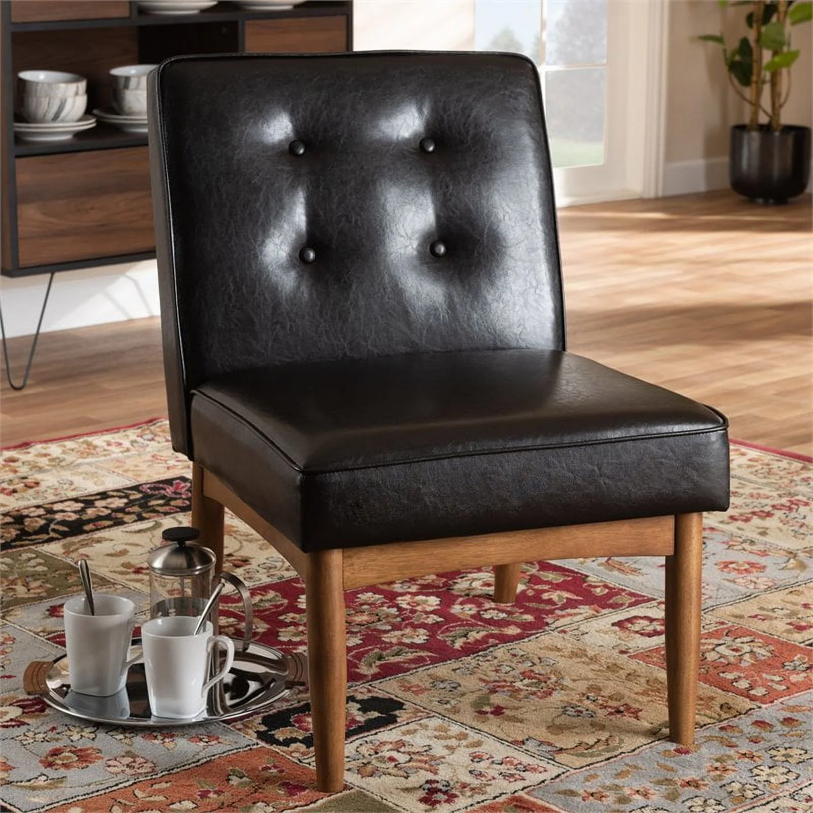 Bowery Hill Dark Brown Faux Leather Upholstered Wood Dining Chair