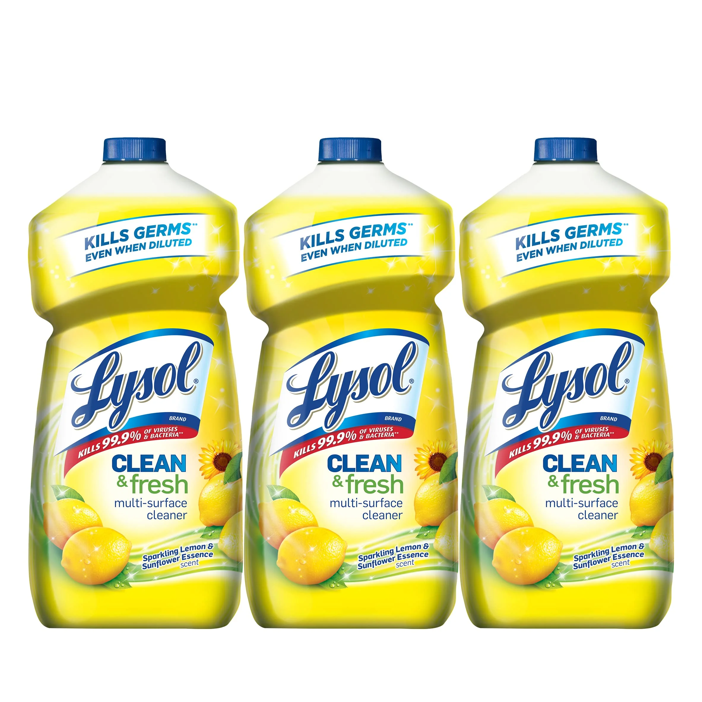 Lysol Multi-Surface Cleaner, Sanitizing And Disinfecting Pour, To Clean And Deodorize, Sparkling Lemon And Sunflower Essence, 40 Fl Oz (Pack Of 3)
