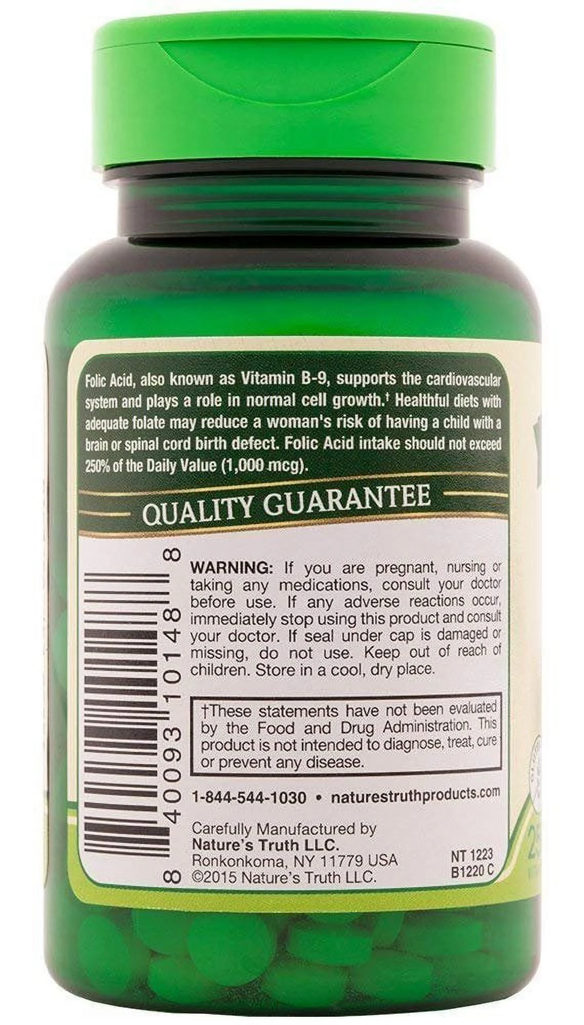 Nature's Truth Vitamin B-9 Folic Acid Non-GMO 800 mcg 250 Tablets, 6-Pack