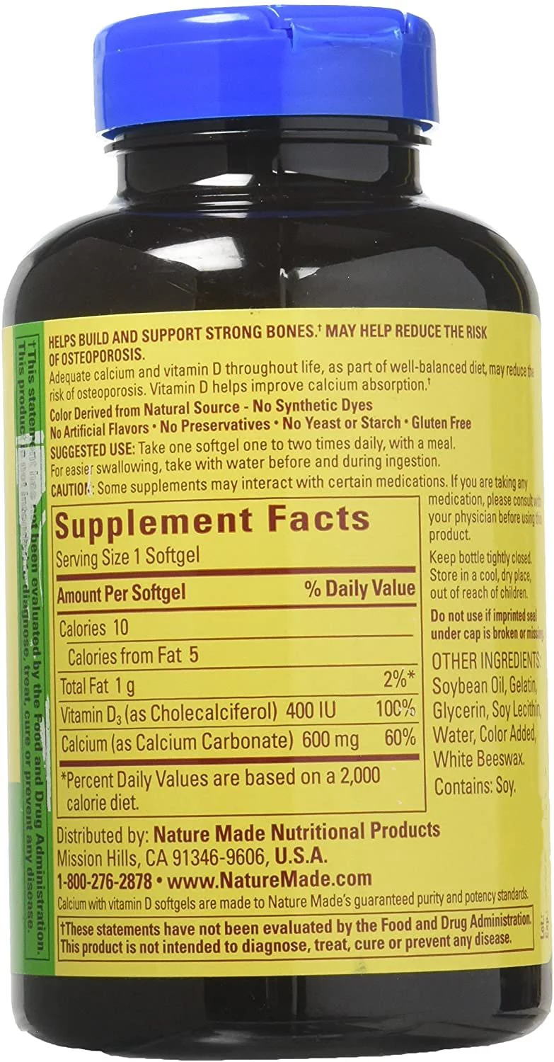 Nature Made Calcium 600 mg With Vitamin D Liquid Softgels 100 Each - (Pack of 4)