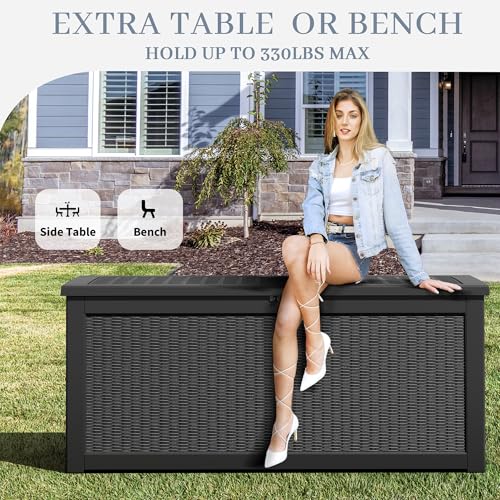 NUNU LAB 31 Gallon Outdoor Storage Box Waterproof,Indoor Outside Deck Box,Backyard Storage Bin For Package Delivery,Garden Tools,Patio Cushions,Pool Accessories,Storage Bench Lockable Lid